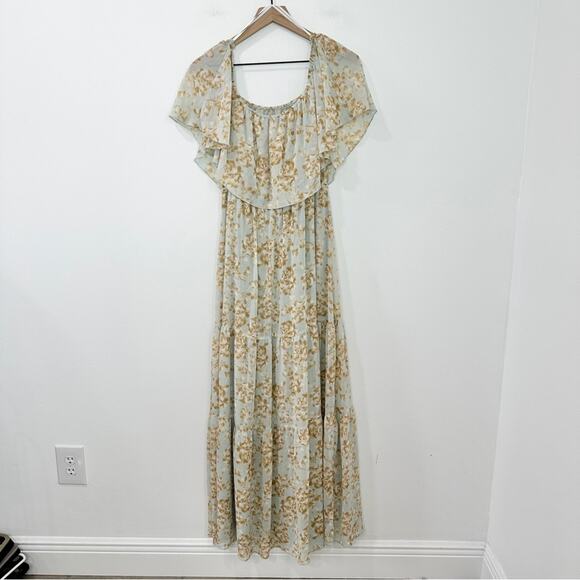 Aakaa Floral Off The Shoulder Tiered Floral Maxi Dress Bump friendly size Medium - Picture 2 of 7